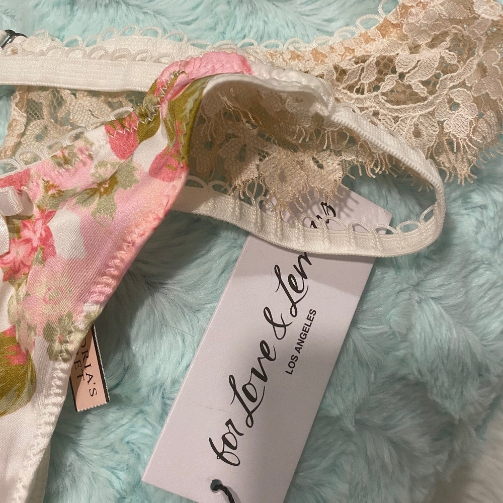 For Love And Lemons Matching Silk Melrose Floral Lace Bra and Panty Set XS New